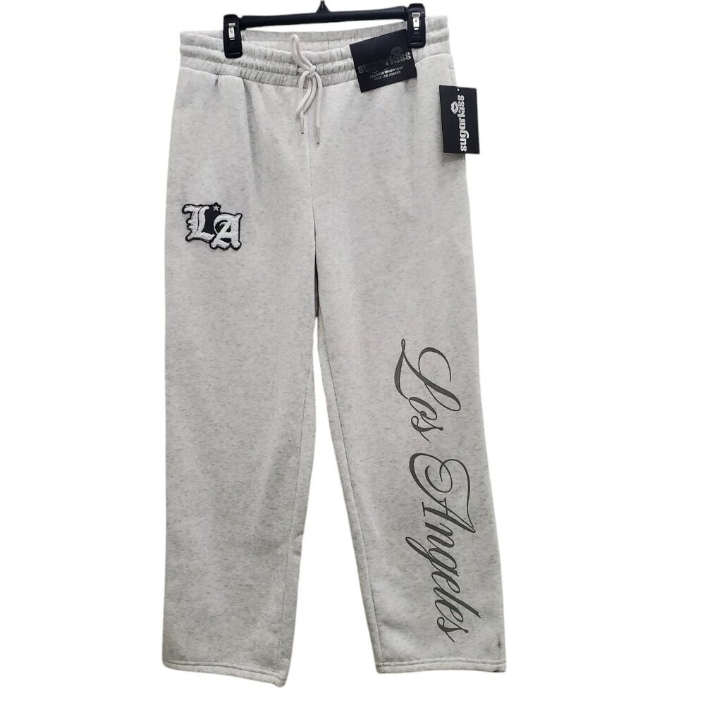 Sugarkiss Womens Light Gray LA Los Angeles Applique Wide Leg Jogger Sweats NWT L